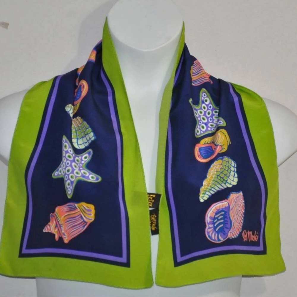 Bob Mackie Navy Seashell Silk Scarf